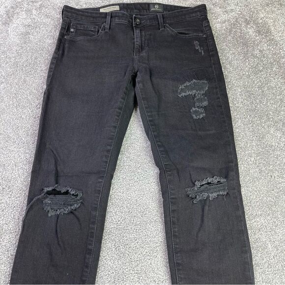 Ag Adriano Goldschmied Jeans Women's 28 Black Super Skinny Ankle Low Rise Ripped - Picture 2 of 13